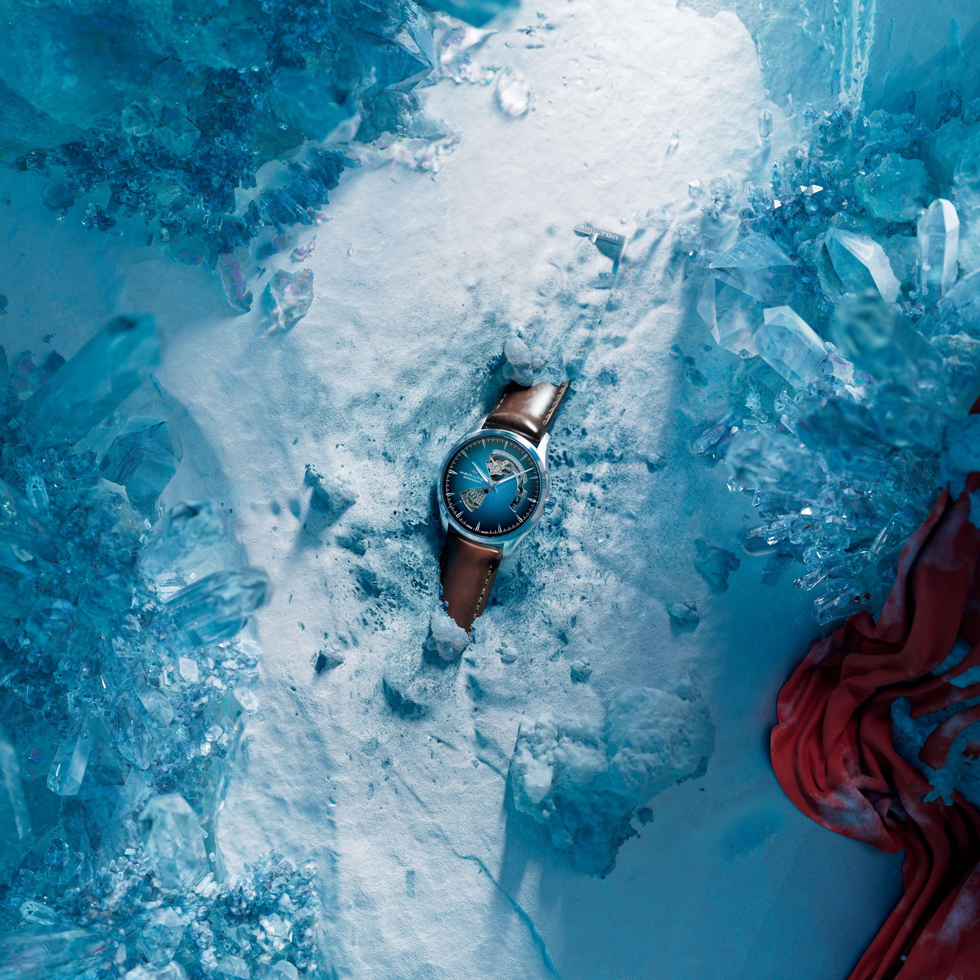 CGI Hamilton watch surrounded by ice and frozen textures