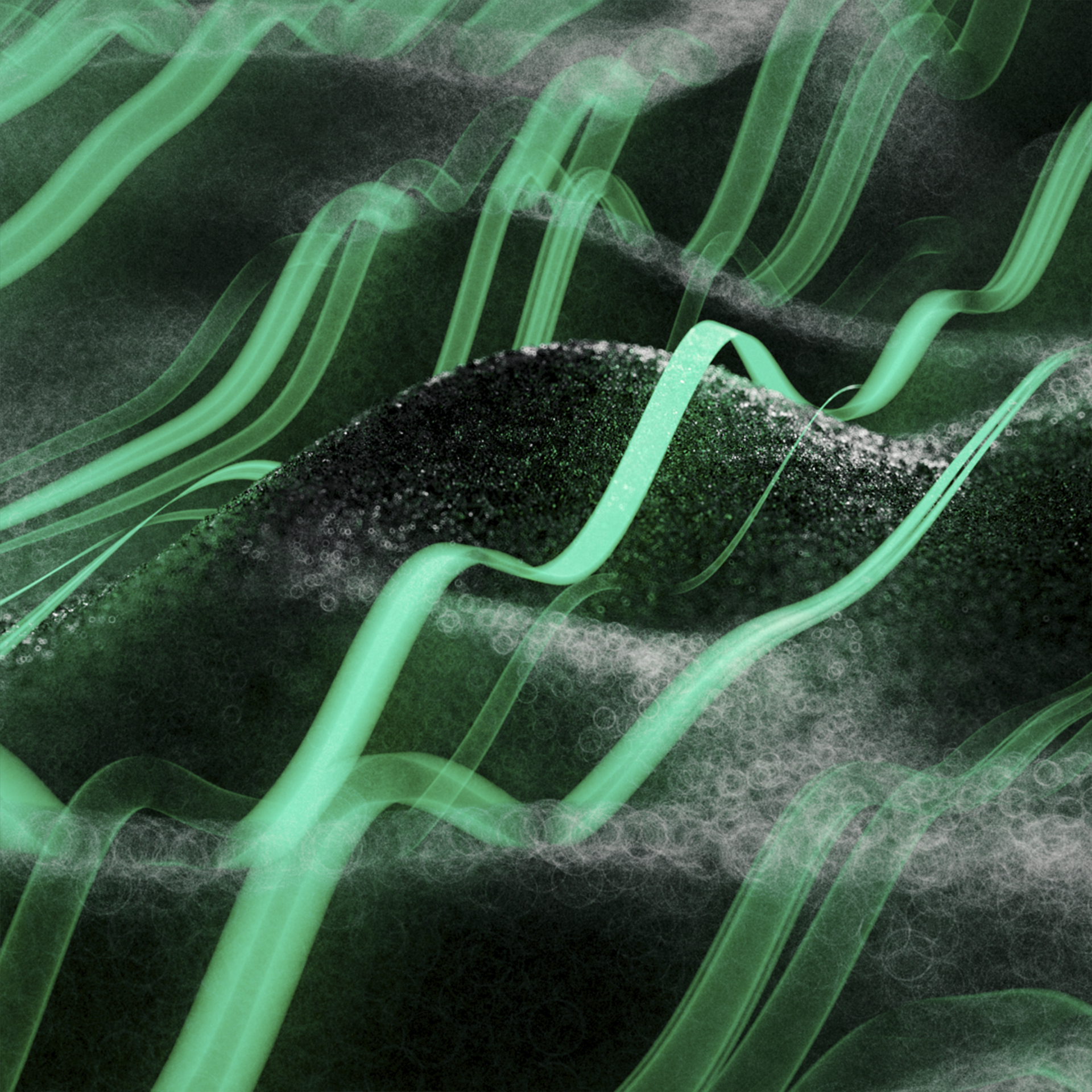 Abstract green CGI landscape with flowing organic shapes