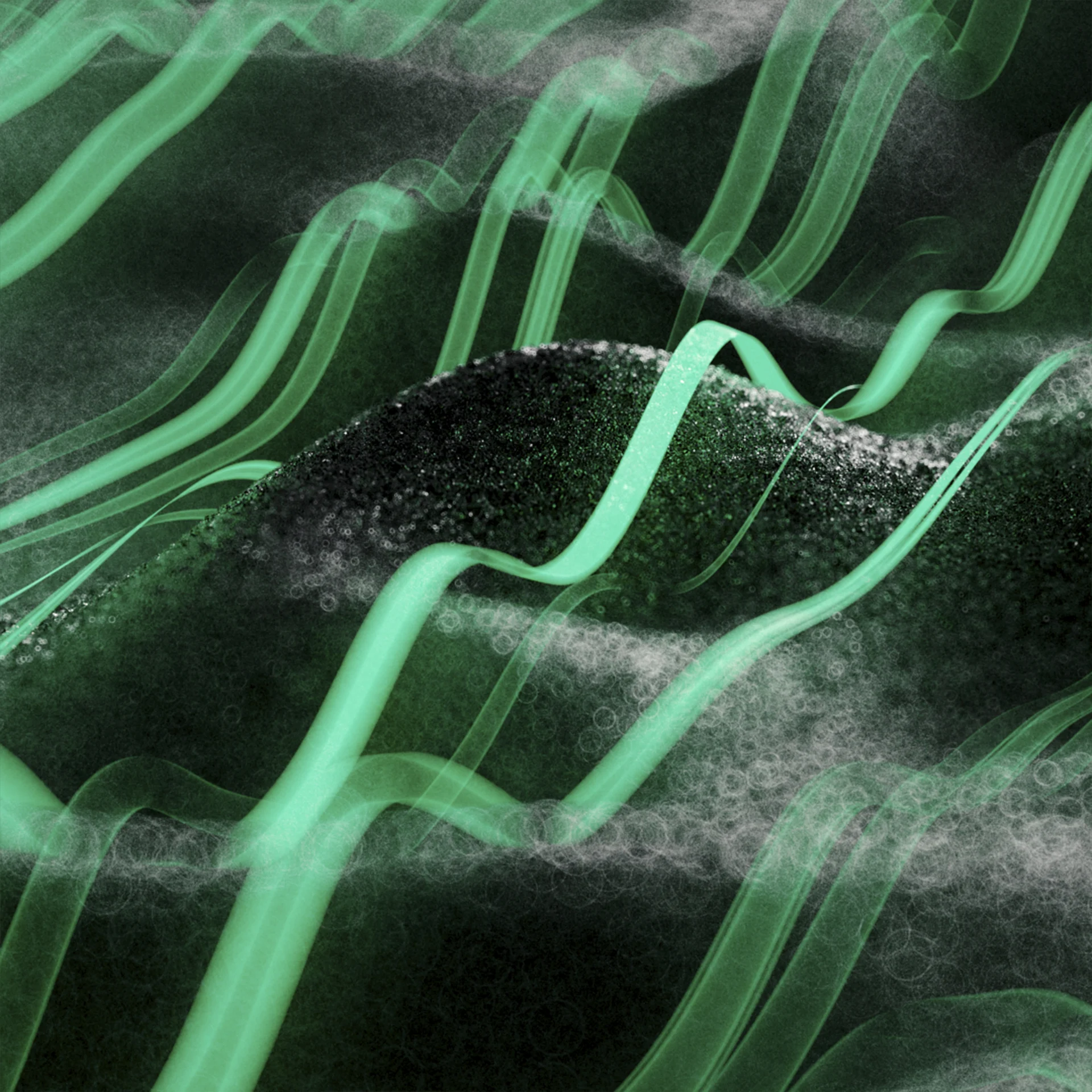 Abstract green CGI landscape with flowing organic shapes